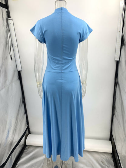 Contemporary Dresses - Modern Sky Blue Midi Dress with Ballet Flair