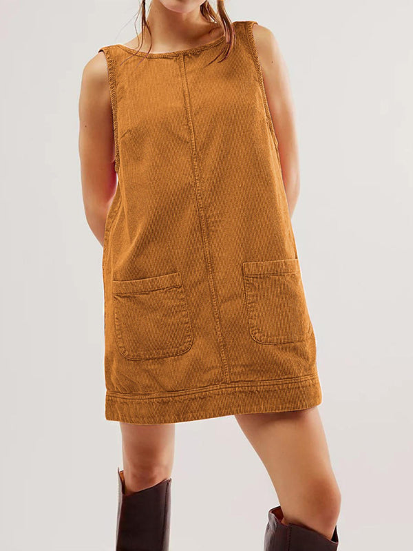 Corduroy Dresses - Corduroy Sleeveless Backless Cord Dress