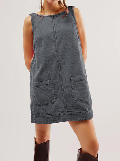 Corduroy Dresses - Corduroy Sleeveless Backless Cord Dress