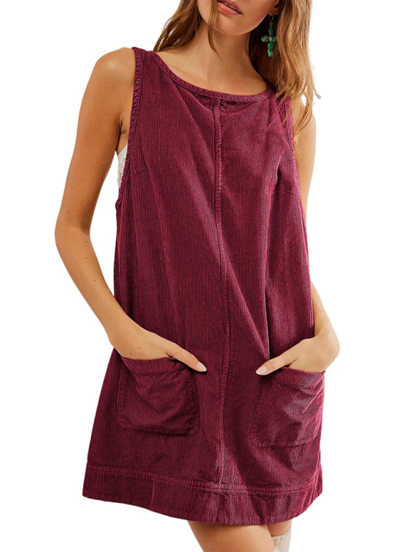 Corduroy Dresses - Corduroy Sleeveless Backless Cord Dress