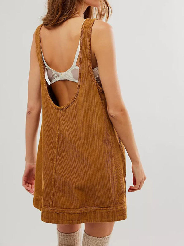 Corduroy Dresses - Corduroy Sleeveless Backless Cord Dress