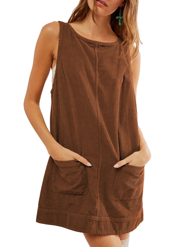 Corduroy Dresses - Corduroy Sleeveless Backless Cord Dress