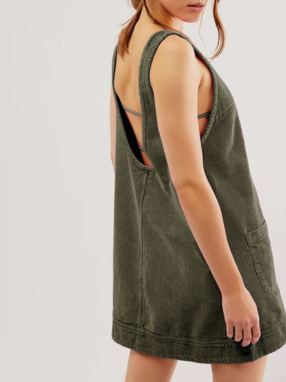 Corduroy Dresses - Corduroy Sleeveless Backless Cord Dress