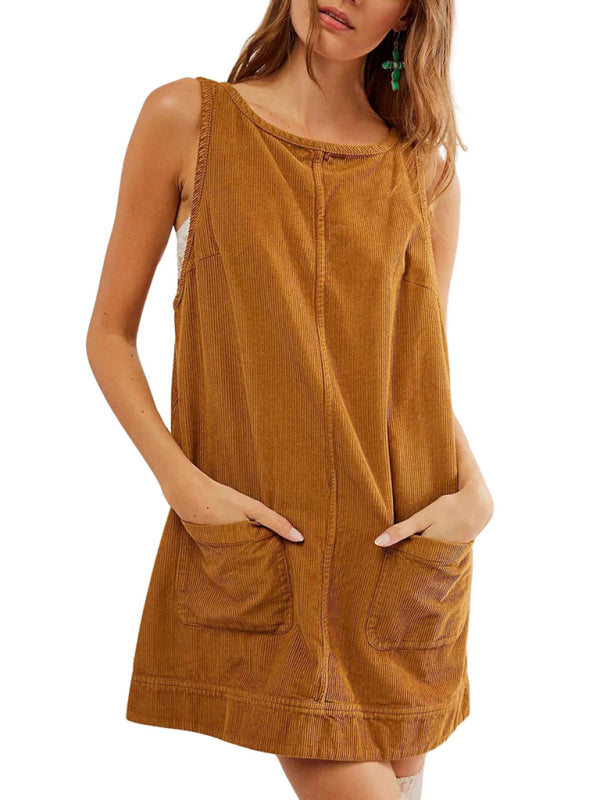 Corduroy Dresses - Corduroy Sleeveless Backless Cord Dress