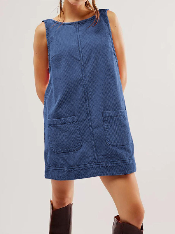 Corduroy Dresses - Corduroy Sleeveless Backless Cord Dress