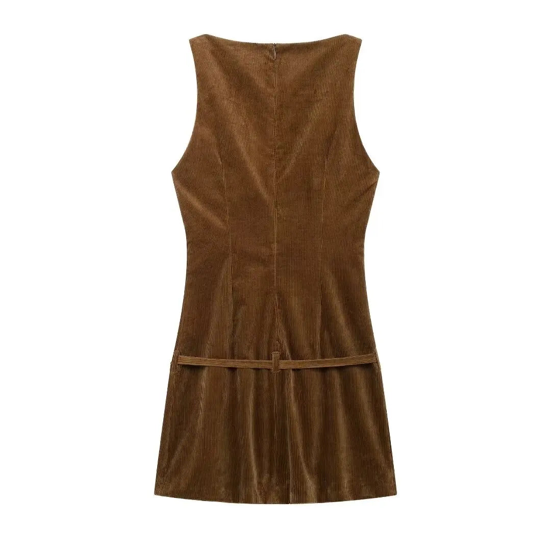 Corduroy Dresses - Fall Corduroy Shift Mini Dress for Social Gatherings