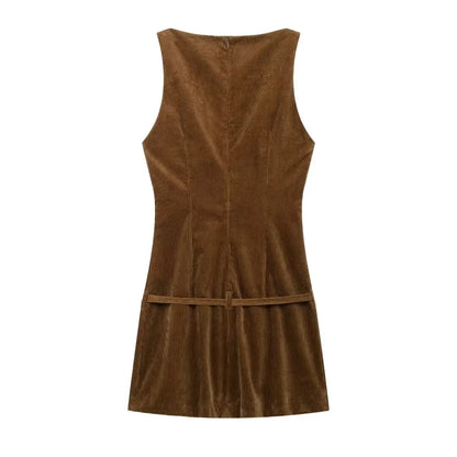 Corduroy Dresses - Fall Corduroy Shift Mini Dress for Social Gatherings