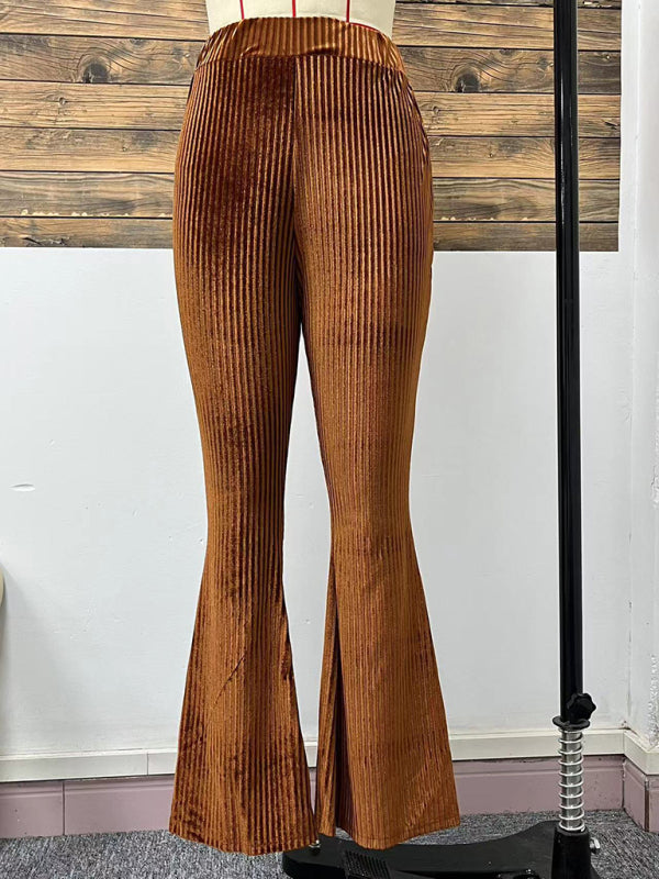 Corduroy Pants - High-Waisted Corduroy Flare Pants Retro Inspired Trousers