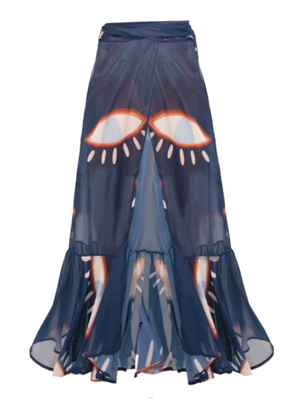 Cover-Ups- Blue Oasis Eye Print Maxi Skirt Cover-Up for Poolside Lounging- - Pekosa Women Fashion