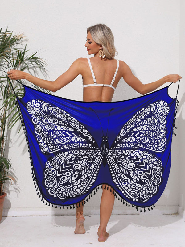 Cover Ups- Runway Butterfly Beach Convertible Cover-Up Dress for Women- Blue- Pekosa Women Fashion