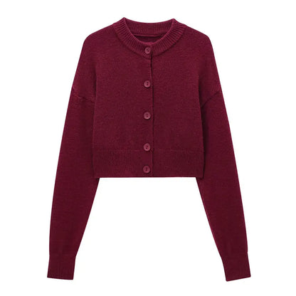 Crop Cardigans - High Neck Sweater Crop Buttoned Cardigan for Women