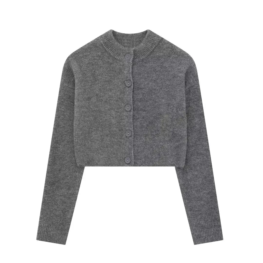 Crop Cardigans - High Neck Sweater Crop Buttoned Cardigan for Women