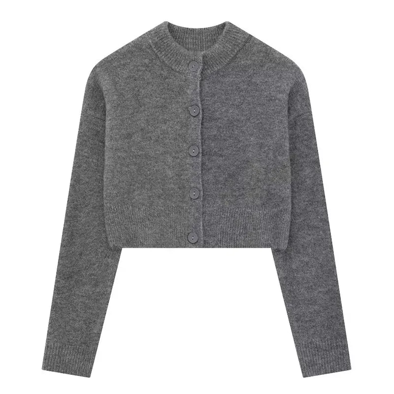 Crop Cardigans - High Neck Sweater Crop Buttoned Cardigan for Women