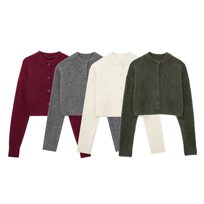 Crop Cardigans - High Neck Sweater Crop Buttoned Cardigan for Women