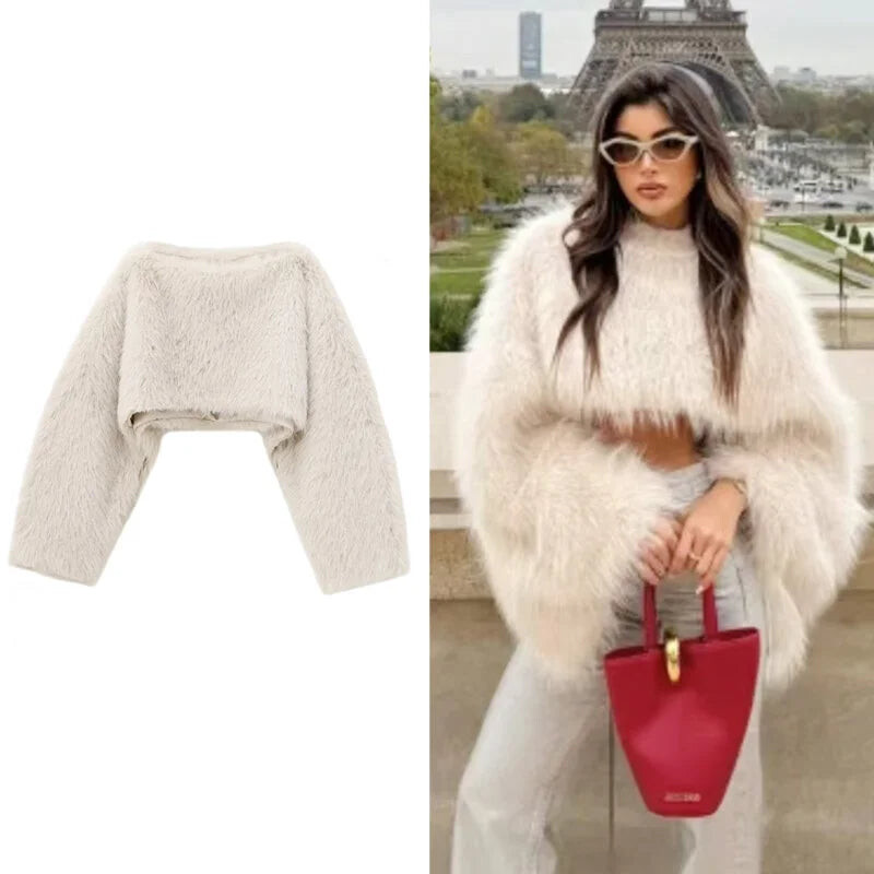 Crop Coats - Faux Fur Poncho Jacket for Fluffy Layering