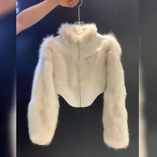 Crop Jackets - Luxurious Plush Faux Fur Cropped Jacket