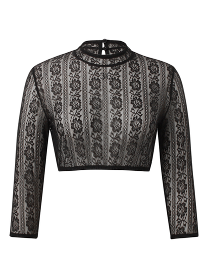 Crop Tops - Black Lace Crop Blouse