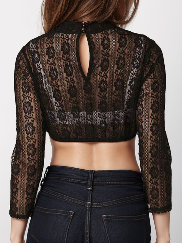 Crop Tops - Black Lace Crop Blouse