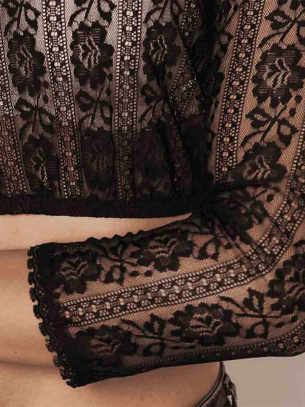 Crop Tops - Black Lace Crop Blouse