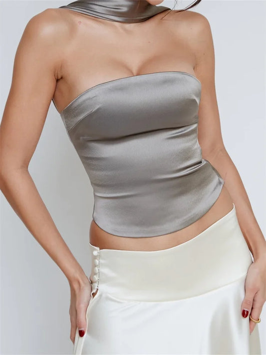 Crop Tops - Strapless Satin Top for Evening Events