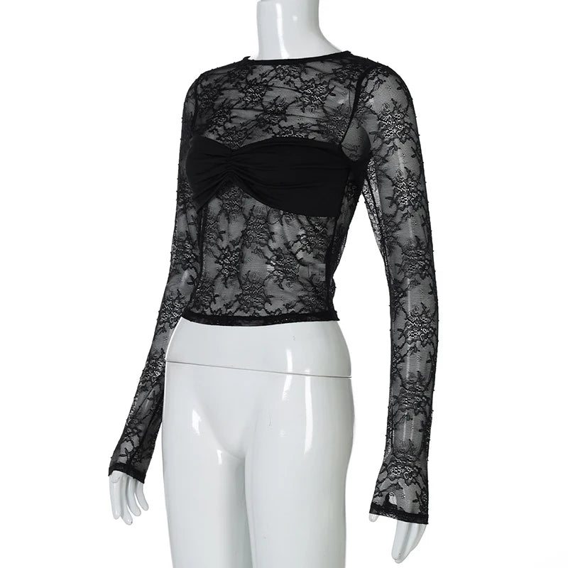 Crop Tops - Floral Lace Under-Bust Crop Top