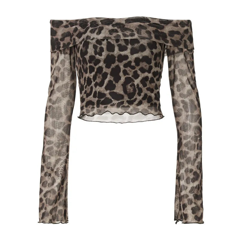 Crop Tops - Leopard Print Bardot Crop Top