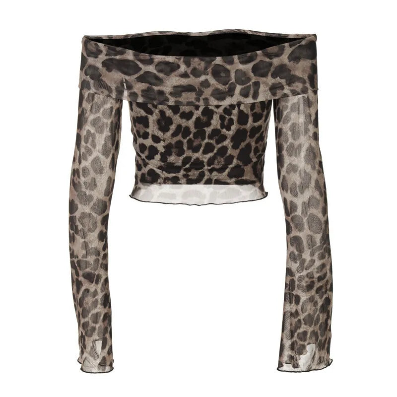 Crop Tops - Leopard Print Bardot Crop Top