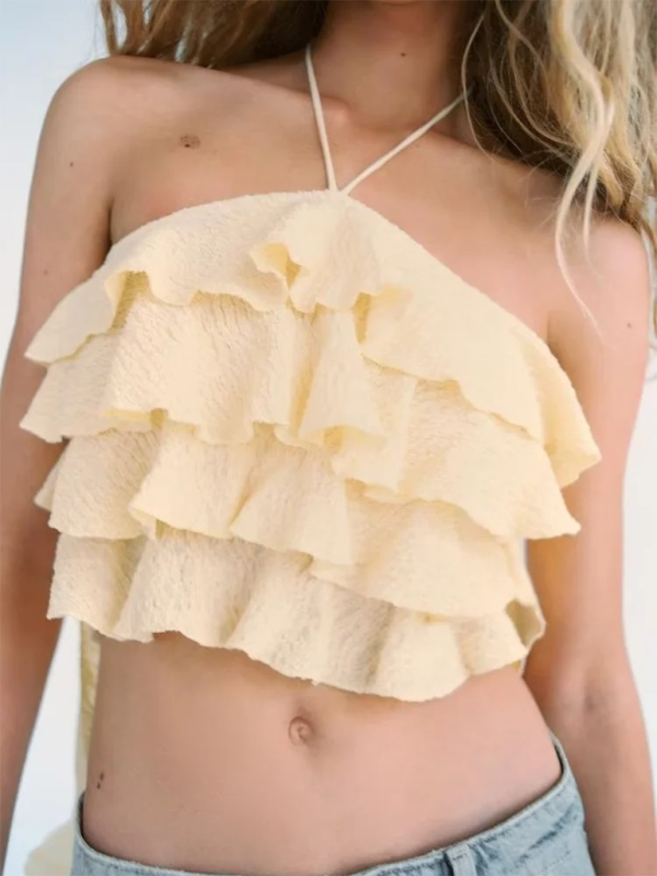 Crop Tops- Playful Layered Ruffled Crop Top- - Pekosa Women Fashion