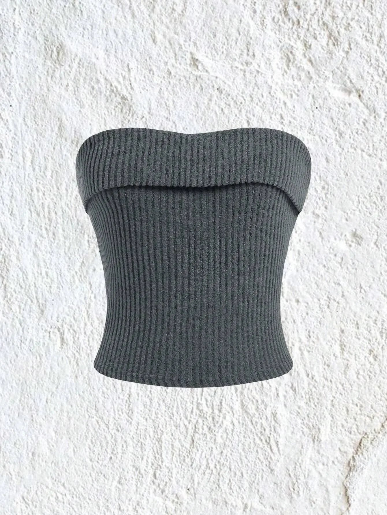 Crop Tops - Rib-knit Tube Top - Solid Strapless Sleeveless Slim Fit Crop