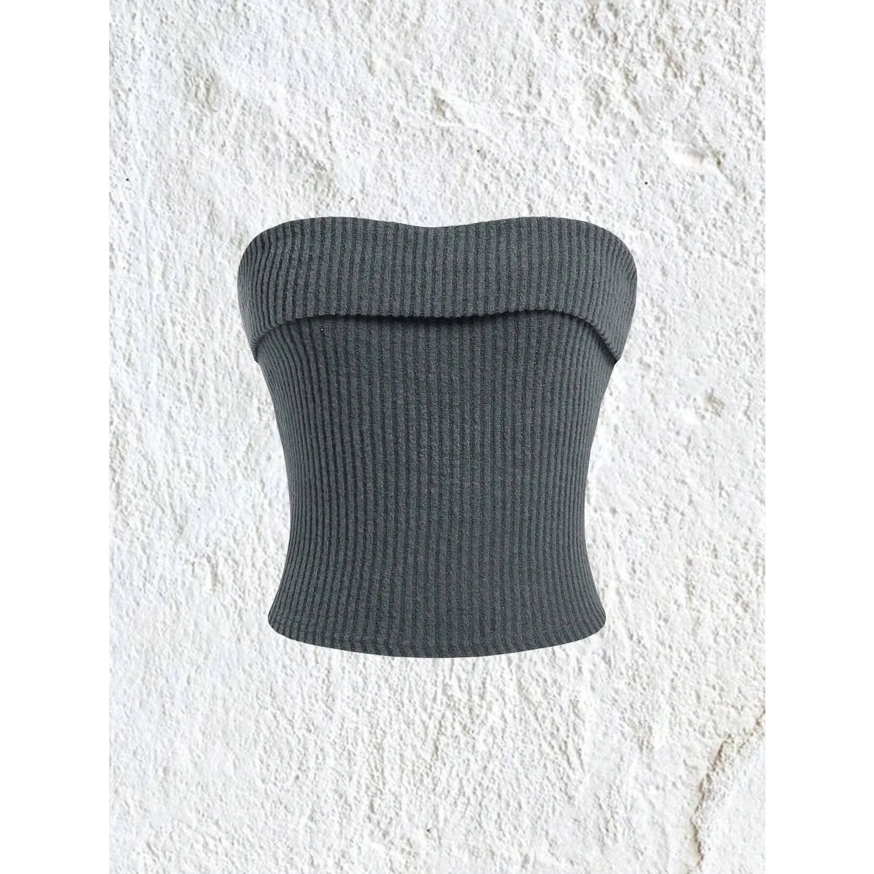 Crop Tops - Rib-knit Tube Top - Solid Strapless Sleeveless Slim Fit Crop