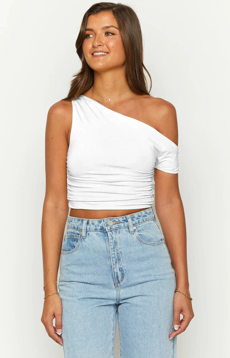 Solid Ruched Crop Top for Sunny Getaways