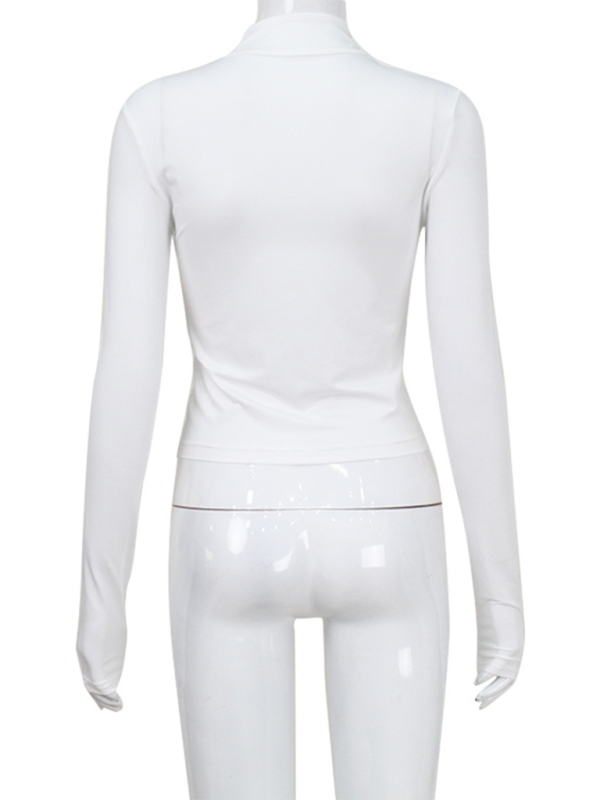 Crop Tops- Sporty White Zip-Up Crop Top T-Shirt for Active Days- - Pekosa Women Fashion