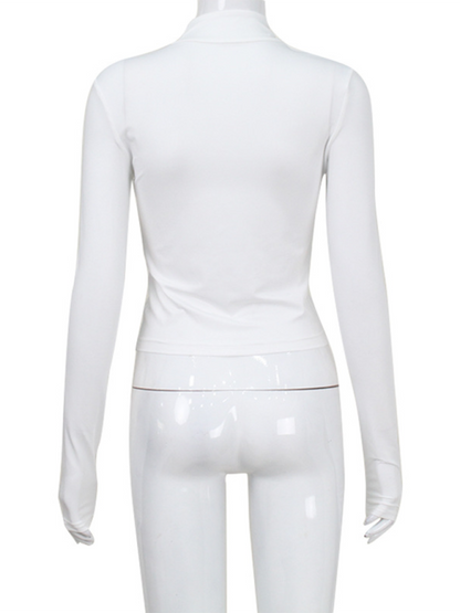 Crop Tops- Sporty White Zip-Up Crop Top T-Shirt for Active Days- - Pekosa Women Fashion