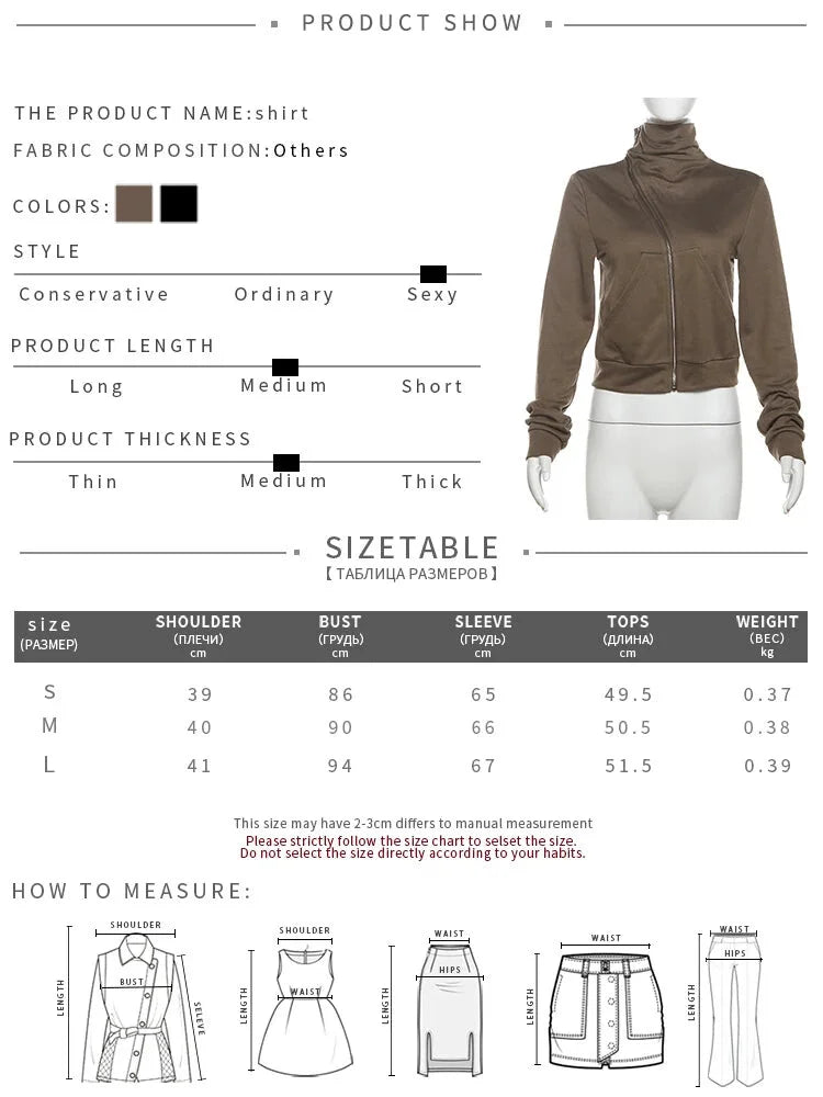 Cropped Jackets - High Collar Asymmetrical Zip Jacket for Women