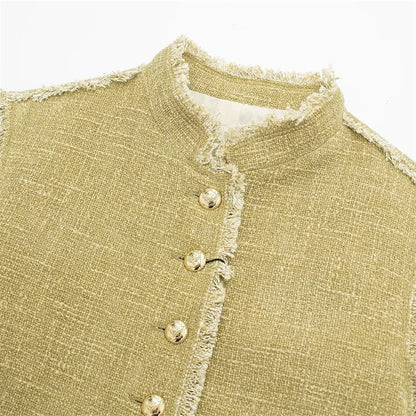 Cropped Jackets - Tweed Textured Fabric Chic Jacket