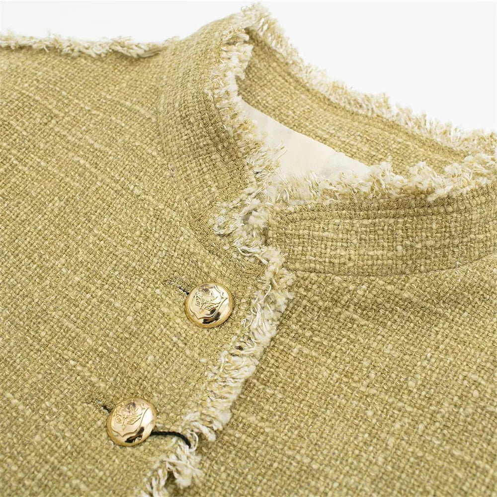 Cropped Jackets - Tweed Textured Fabric Chic Jacket