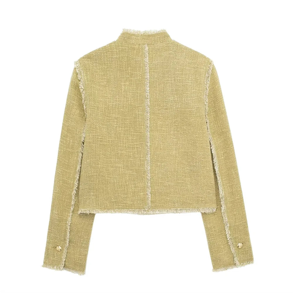 Cropped Jackets - Tweed Textured Fabric Chic Jacket