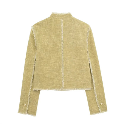 Cropped Jackets - Tweed Textured Fabric Chic Jacket