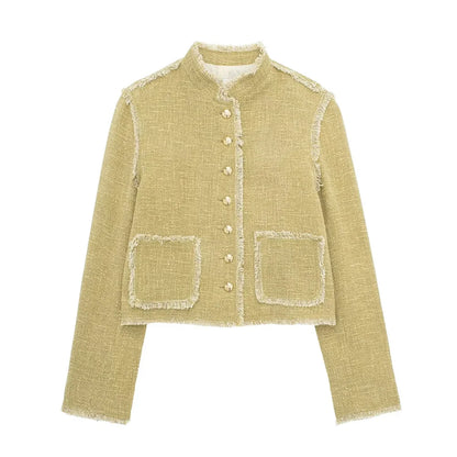 Cropped Jackets - Tweed Textured Fabric Chic Jacket