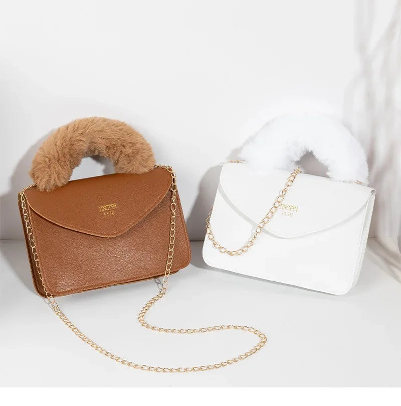 Crossbody Handbags - Soft Furry Plush Top-handle Crossbody Designer Handbags