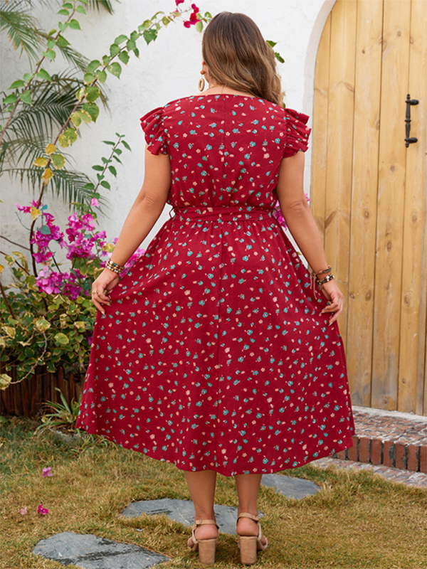 Curvy Dresses- A-Line Belted Curvy Midi Dress for Summer Festivals- - Pekosa Women Fashion