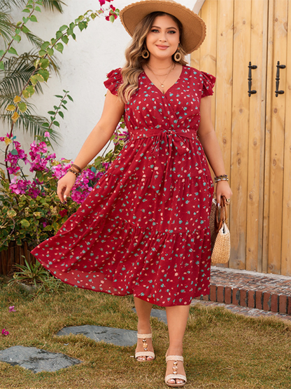 Curvy Dresses- A-Line Belted Curvy Midi Dress for Summer Festivals- - Pekosa Women Fashion