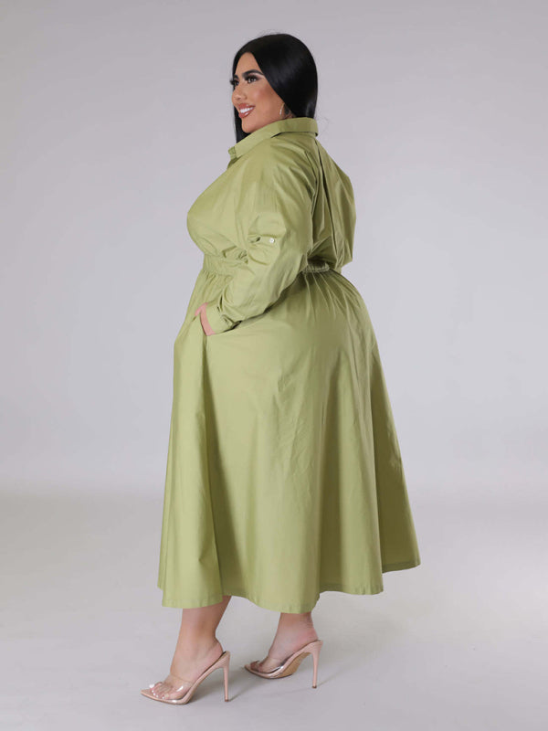 Curvy Dresses - Curvy Cocktail Elegant Long Sleeve Olive Dress