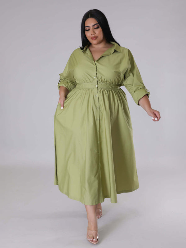 Curvy Dresses - Curvy Cocktail Elegant Long Sleeve Olive Dress