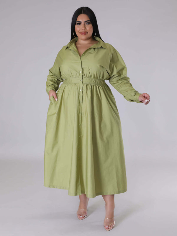 Curvy Dresses - Curvy Cocktail Elegant Long Sleeve Olive Dress