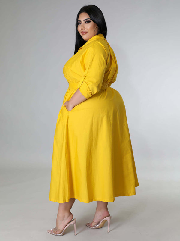 Curvy Dresses - Curvy Cocktail Elegant Long Sleeve Olive Dress