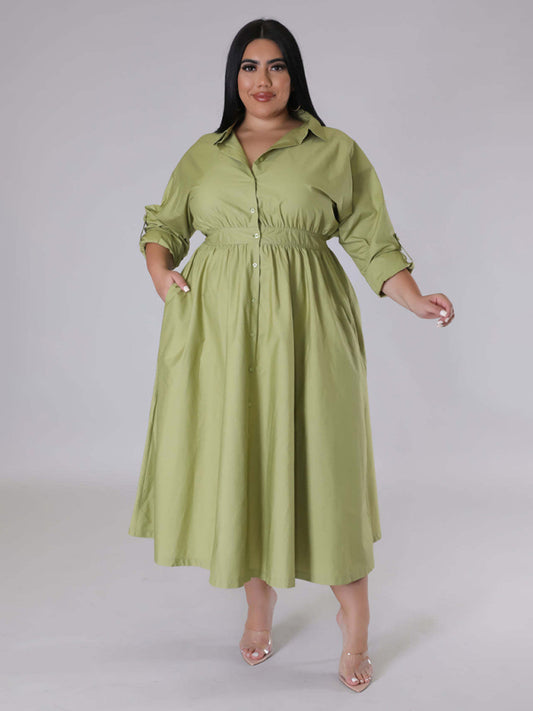 Curvy Dresses - Curvy Cocktail Elegant Long Sleeve Olive Dress