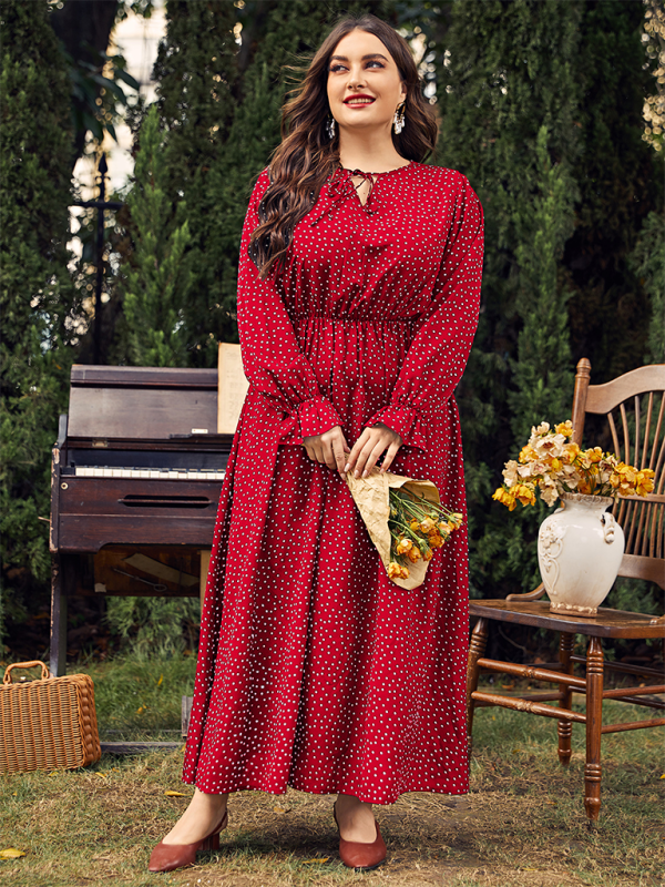 Curvy Dresses- Elegant Plus Size Midi Dress for Day to Night Glamour- Red- Pekosa Women Fashion