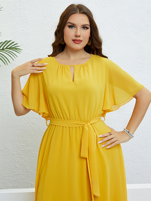 Curvy Dresses- Golden Hour Glow Asymmetrical Midi Dress for Special Occasions- - Pekosa Women Fashion