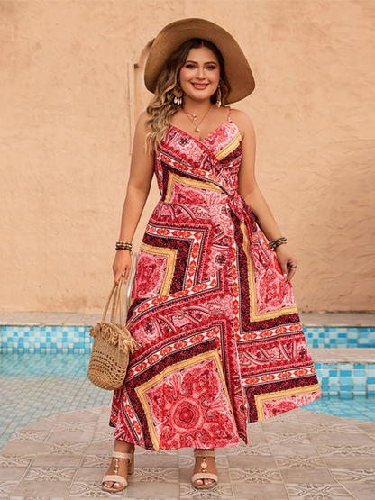 Curvy Dresses- Red Paisley Curvy Maxi Dress for Summer Events- - Pekosa Women Fashion